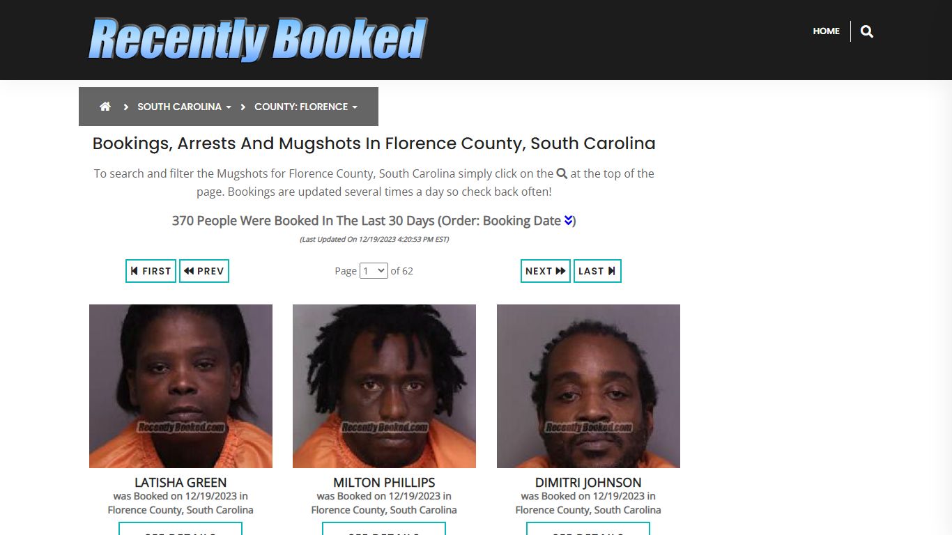 Bookings, Arrests and Mugshots in Florence County, South Carolina
